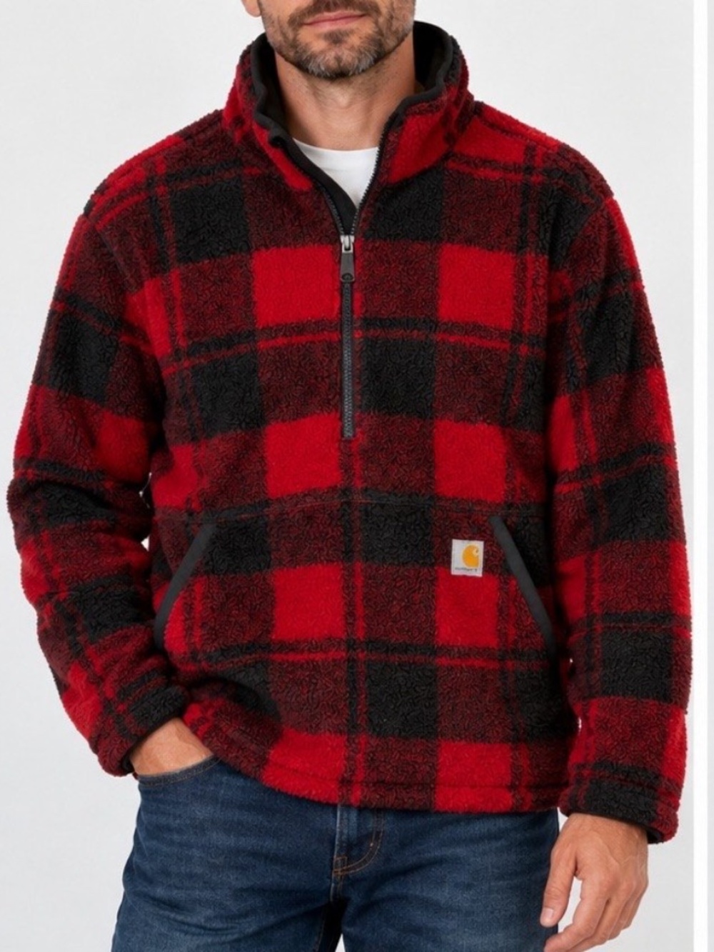 Carhartt 1/3 Zip check fleece red hoodie